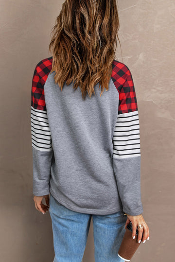 WOMAN UP Plaid Striped Raglan Sleeve Top