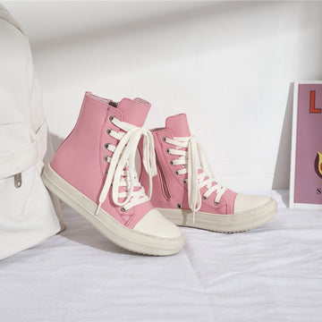 INS Pink High top Shoes New Thick Bottom Side Zipper Student Versatile Fashion Casual Shoes Fashion