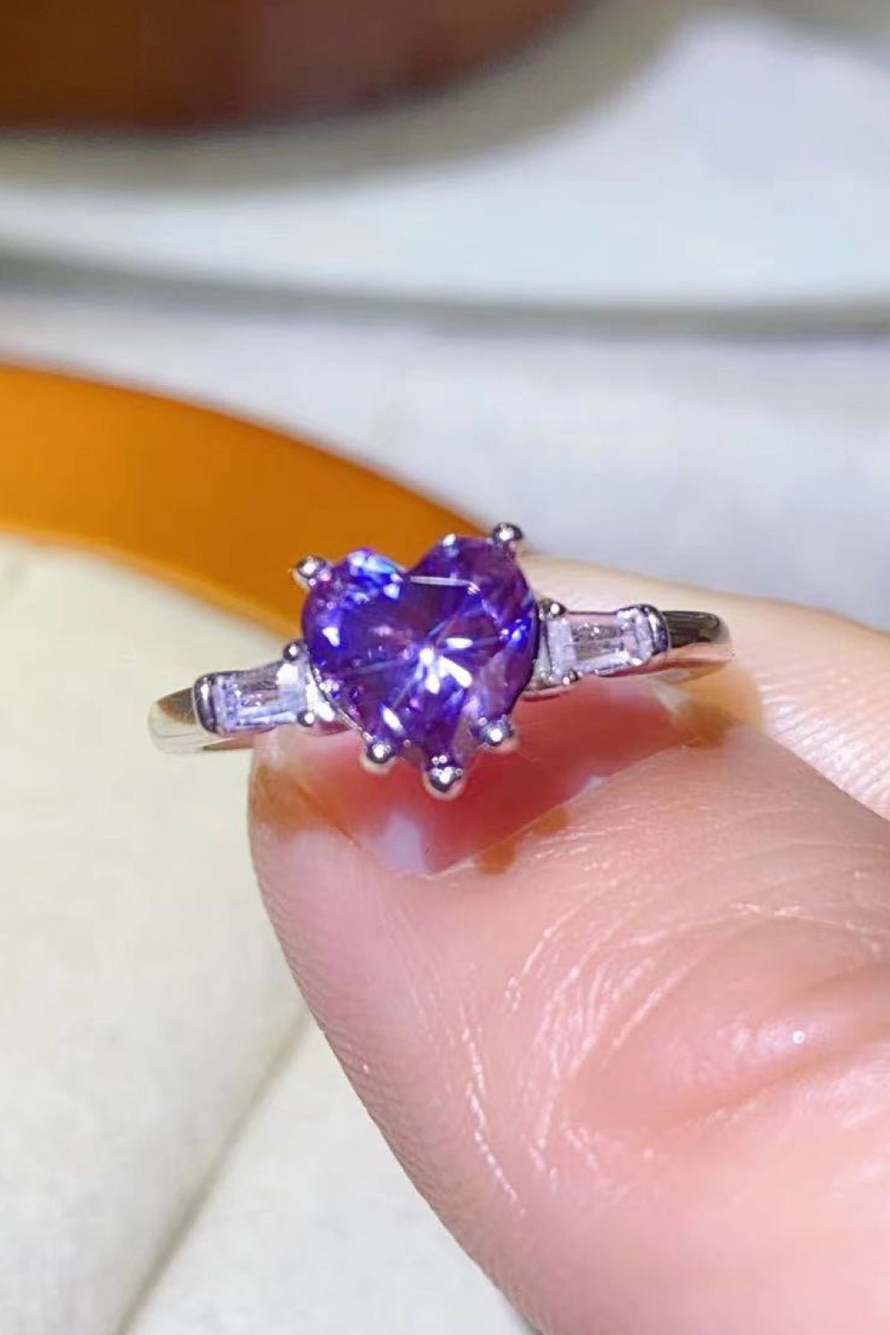 1 Carat Moissanite Heart-Shaped Platinum-Plated Ring in Purple - Razmas