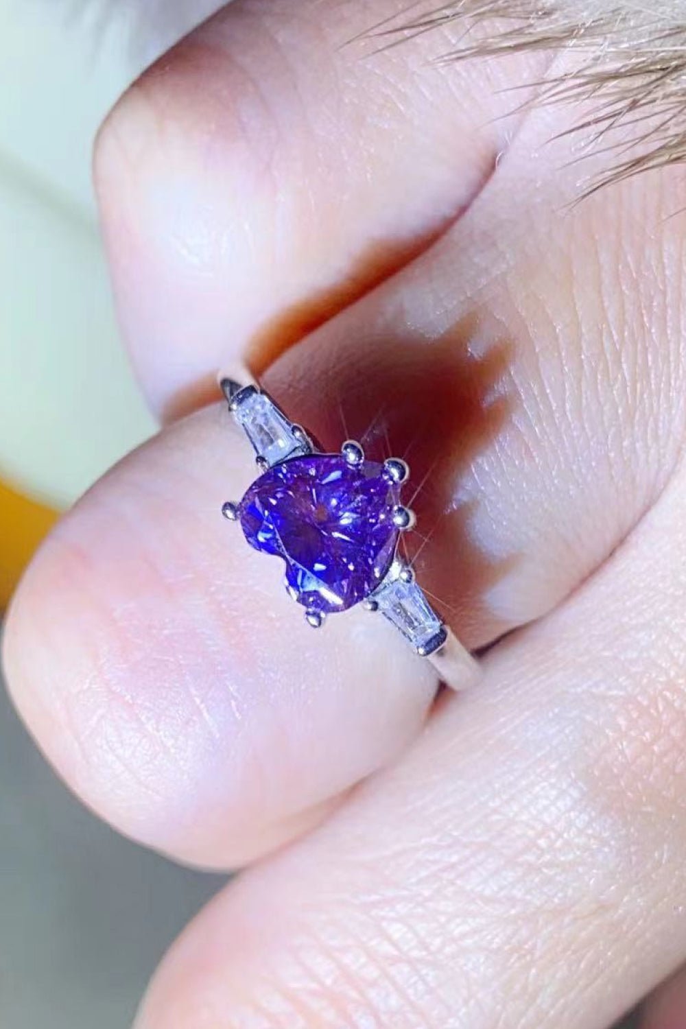 1 Carat Moissanite Heart-Shaped Platinum-Plated Ring in Purple - Razmas