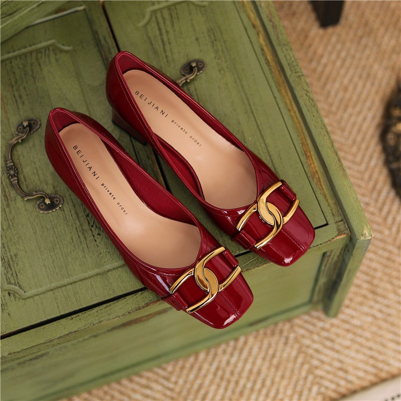 332-8 Sheepskin Square Head High Heels Ladies - razmas Shop