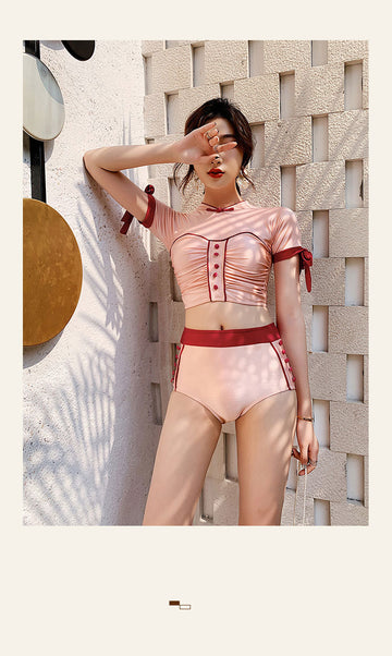 Conservative Split Swimsuit With High Collar