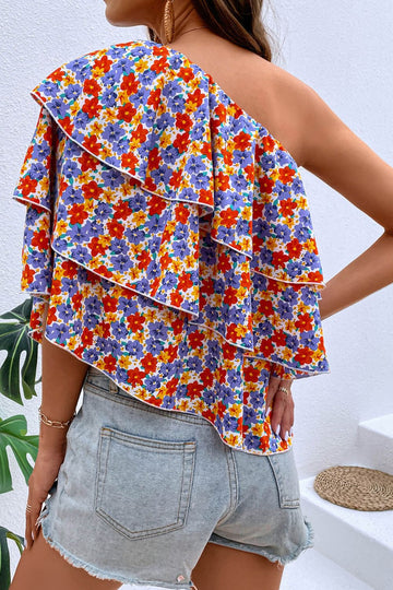 Floral Layered One-Shoulder Blouse