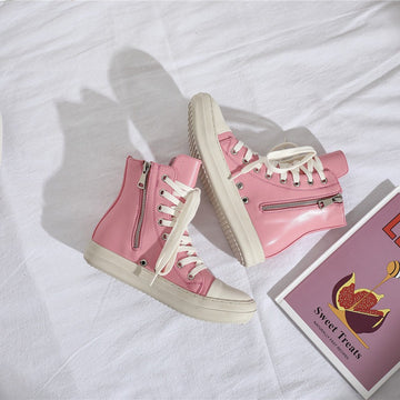 INS Pink High top Shoes New Thick Bottom Side Zipper Student Versatile Fashion Casual Shoes Fashion