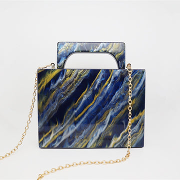 Pearlescent Blue Painting Color Gold Powder Acrylic Dinner Bag For Women Marble Handbag Dress Bag