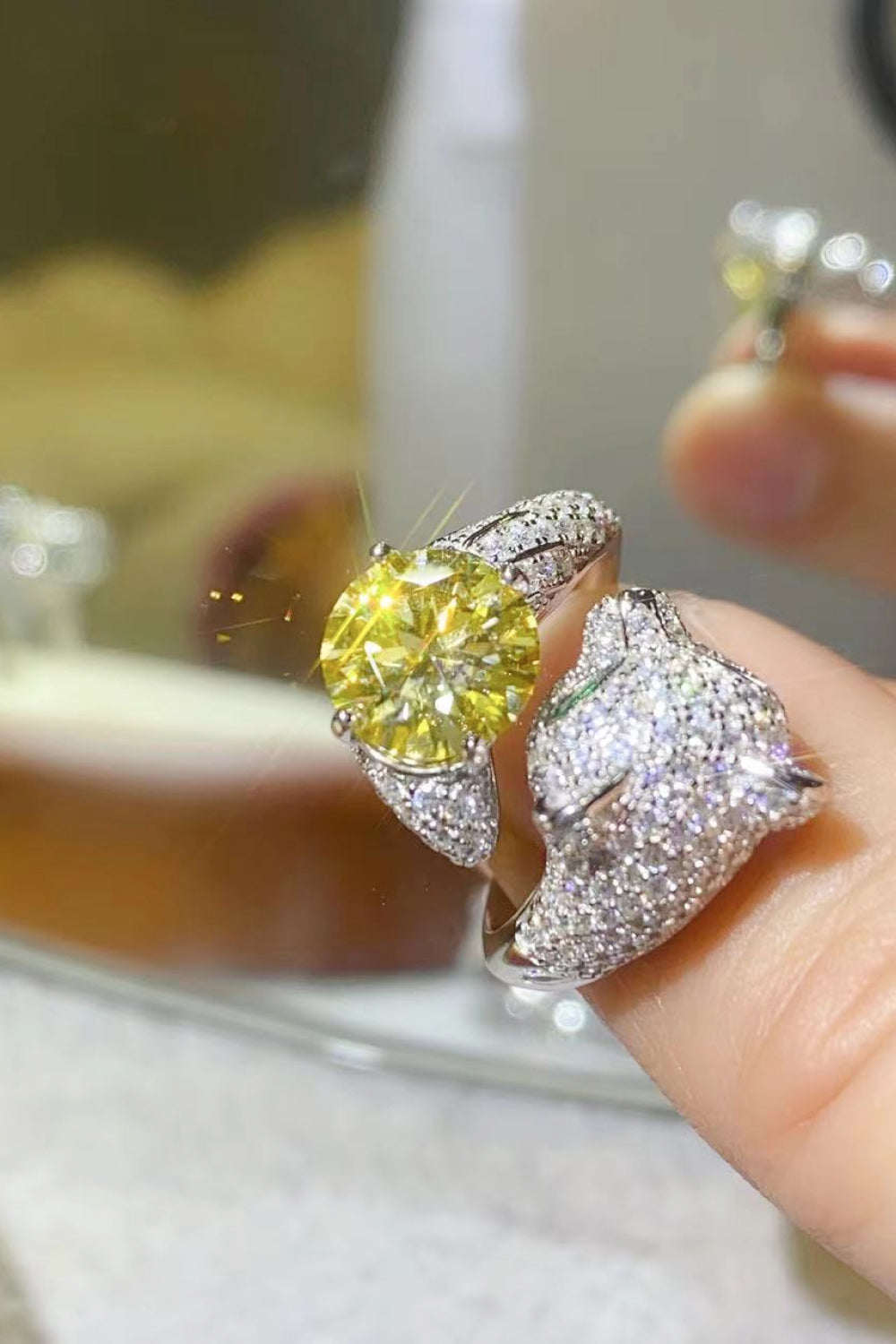 2 Carat Yellow Moissanite Animal Bypass Ring - razmas Shop