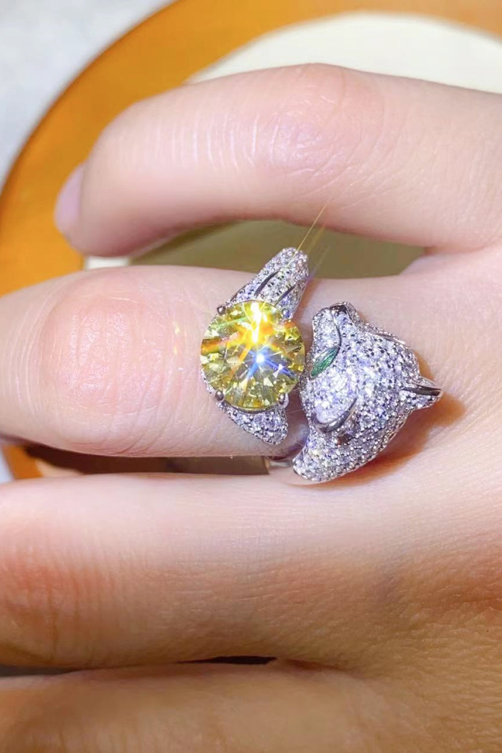 2 Carat Yellow Moissanite Animal Bypass Ring - razmas Shop