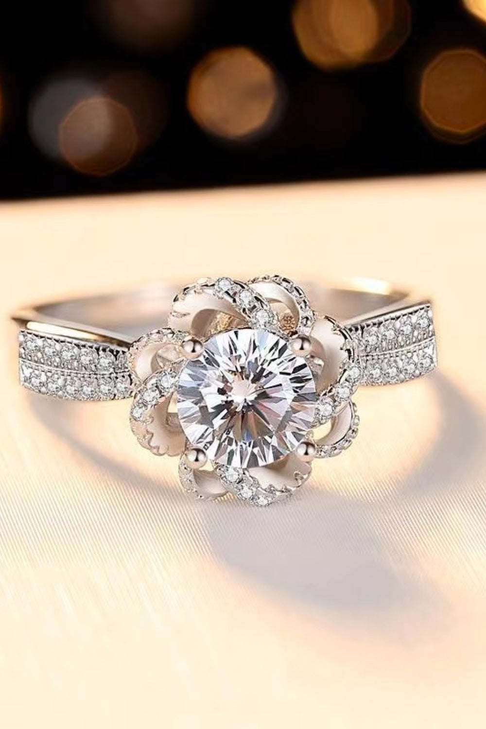 2 Carat Moissanite Floral Platinum-Plated Ring - razmas Shop