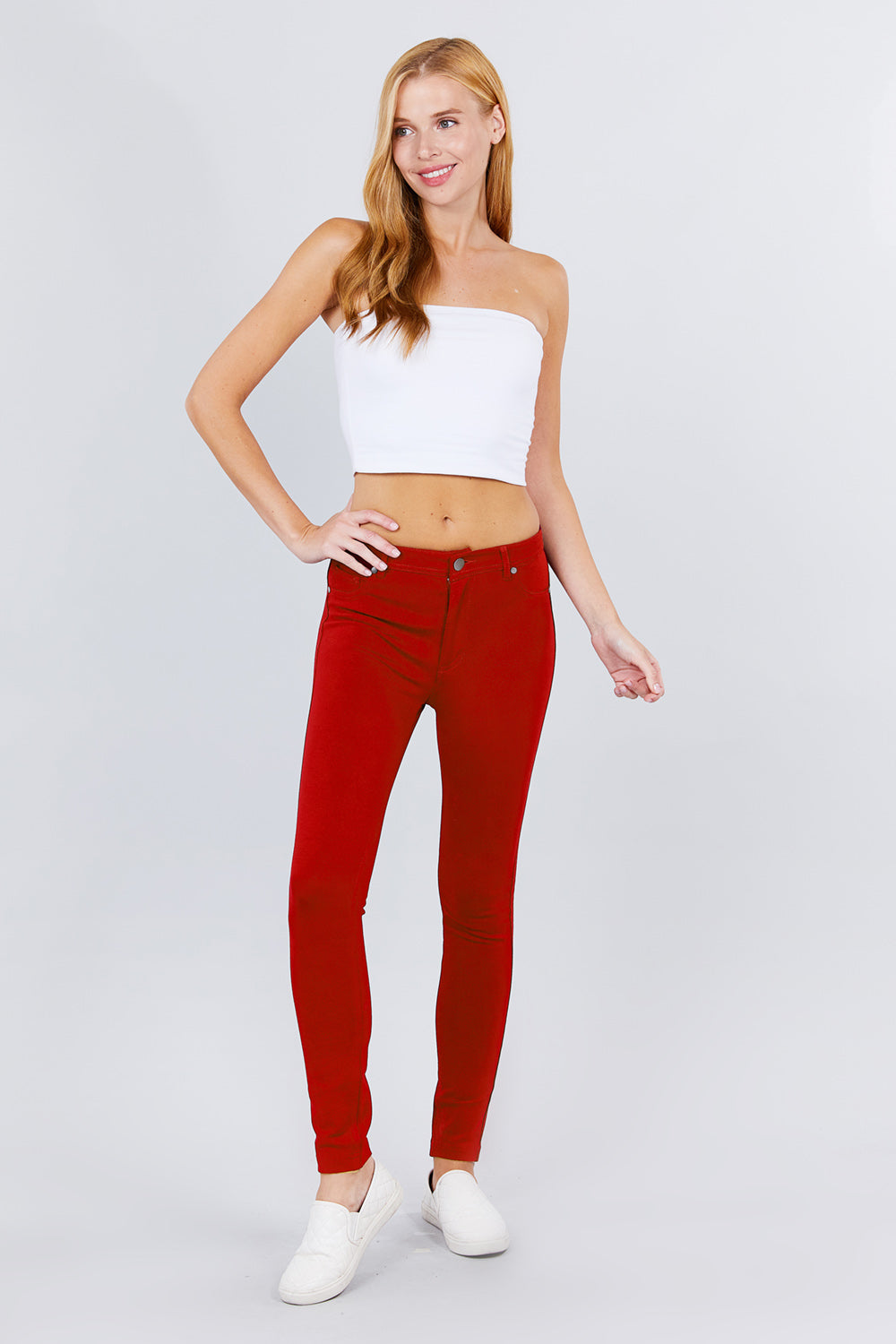 5-pockets Shape Skinny Ponte Mid-rise Pants - razmas Shop