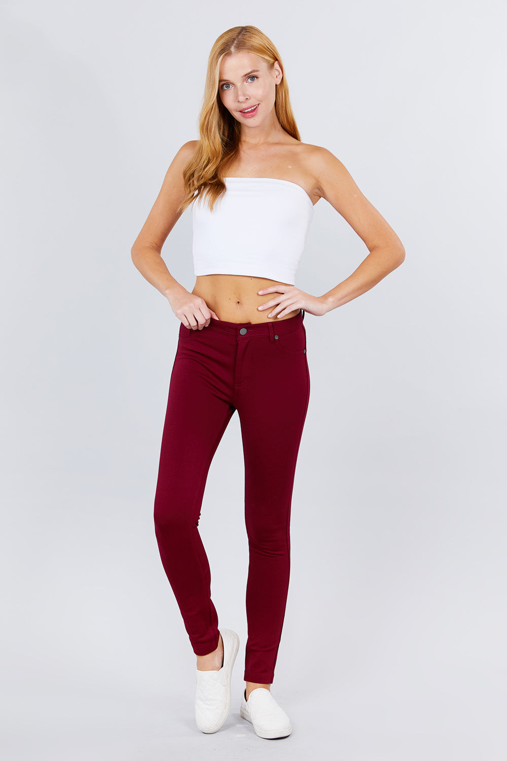 5-pockets Shape Skinny Ponte Mid-rise Pants - razmas Shop