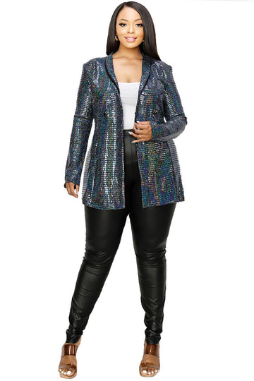 Plus Disco Metallic Double Breasted Blazer