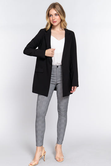 Long Sleeve Notched Single-breasted Tunic Blazer