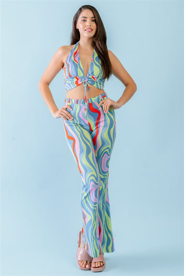 Multicolor Abstract Print V-neck Halter