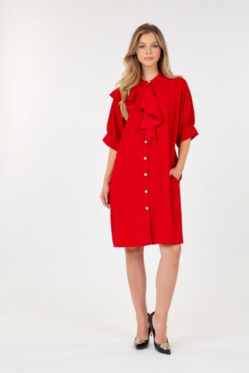 Puff Sleeve Dress With Frill Detail