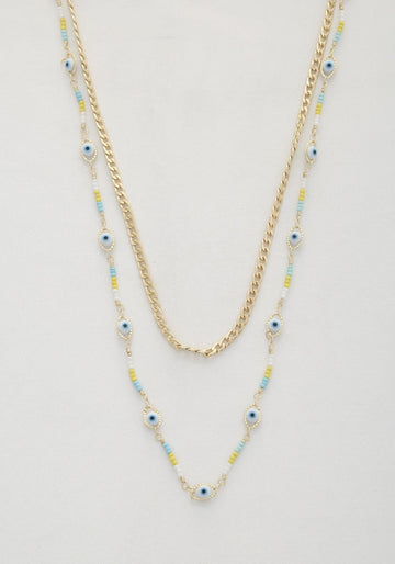 Eye Bead Curb Link Layered Necklace