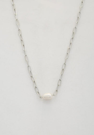 Pearl Bead Oval Link Necklace