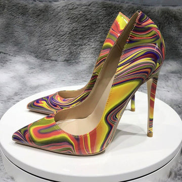 Art Painting Printed Women Partent Stiletto High Heels Customize Fashion Pumps Chic Ladies Party Shoes Plus Size 33-45