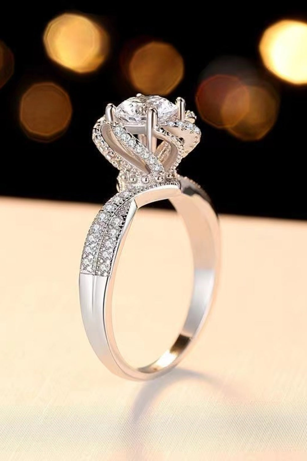 2 Carat Moissanite Floral Platinum-Plated Ring - razmas Shop