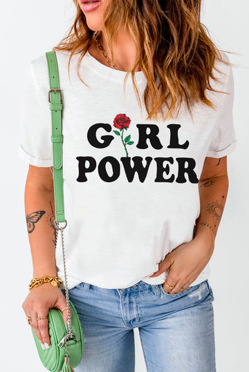 GIRL POWER Rose Graphic Tee Shirt